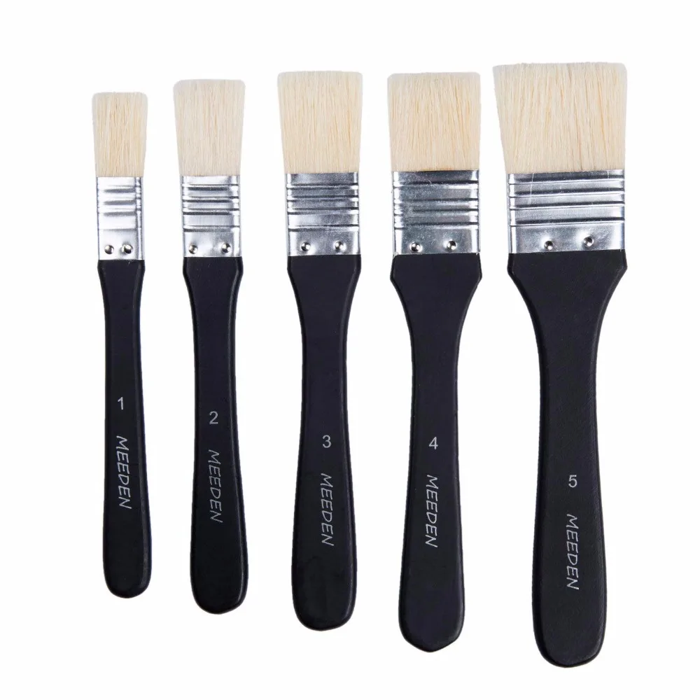 meeden 5 pcs short handle large hog bristle paint brush set flat
