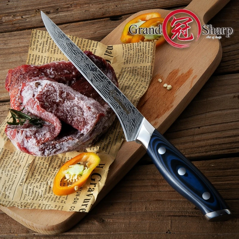 Cena Damasceński nóż kuchenny nóż do trybowania japoński Damascus vg10 noże kuchenne filetowanie krojenie narzędzia kuchenne nóż rzeźnicki niebieski nowy