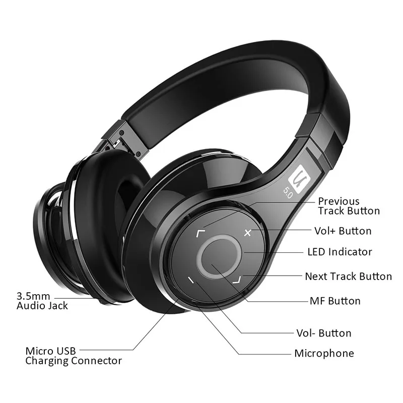 Bluedio U(UFO)2 High-End Bluetooth Headphone Patented 8 Drivers HiFi Wireless Headsets With Microphone for phone voice control