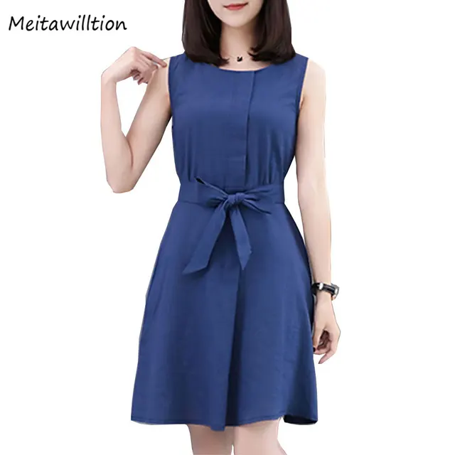 2018 Summer Office Dress Women Sleeveless Casual A Line Dress Vintage ...