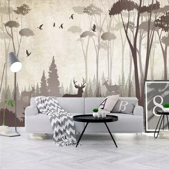 

Nordic hand-painted big tree elk TV background wall professional production mural wallpaper wholesale custom poster photo wall