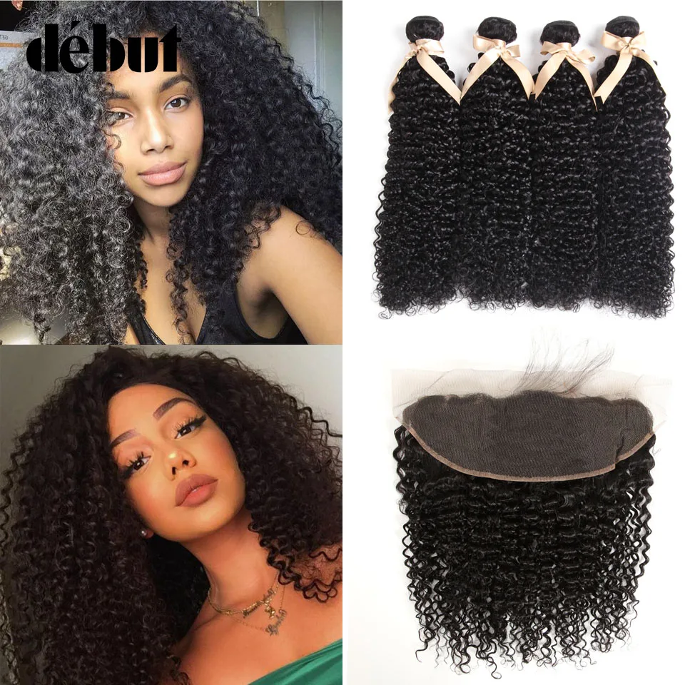 

Debut Bundles With Frontal Peruvian Hair Weave Bundles Curly Bundles With Closure 2 3 Bundles With 13*4 Lace Closure For Mom