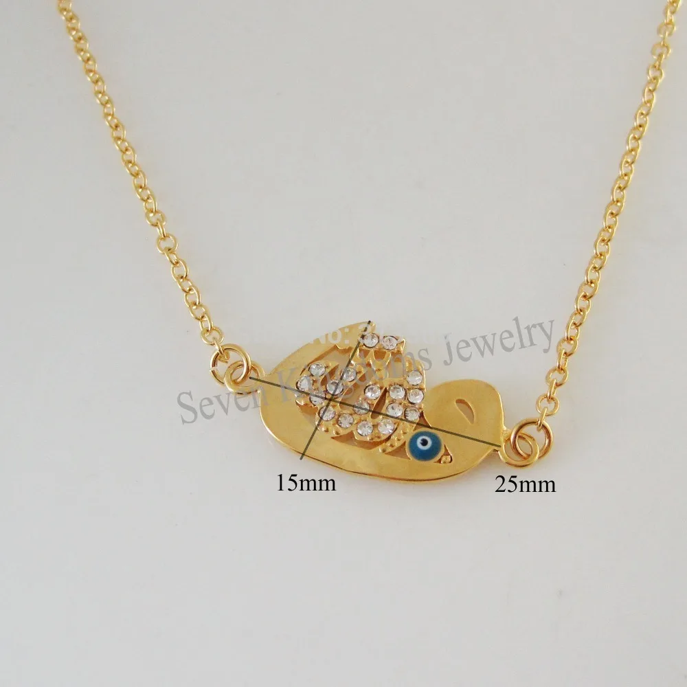 

Free Shipping/Min 10$ /YELLOW GOLD OVERLAY 20" MUSLIM ALLAH GOD EVIL PENDANT NECKLACE CZ STONE/Great Gift Money Maker