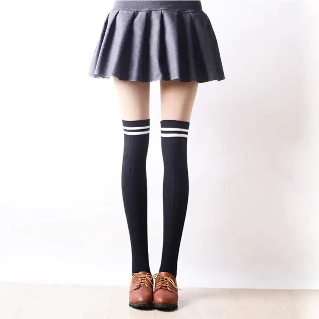 Women's Thigh High Socks Striped Cotton Japanese Style Boot Socks ...