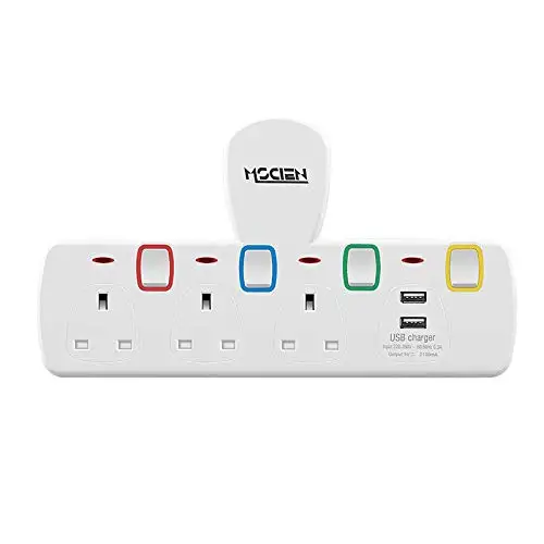 3 Way 2 USB Ports Extension Adaptor Multi Wall Socket with Individually Switches 【Dependable Safety】:CE Certified,850ºC PC flame-retardant material.Built-in safe door,surge protector and overload protector,prevent overloading circuits and protect the devices from power surges, spikes, fire or other unsafe cases.
