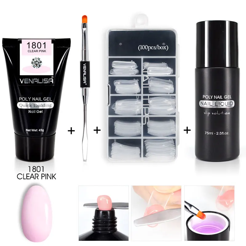 Kits de Gel de polietileno VENALISA 45g arte de uñas francés claro camuflaje Color Punta de uñas forma de Gel UV de cristal cepillo de uñas de Gel