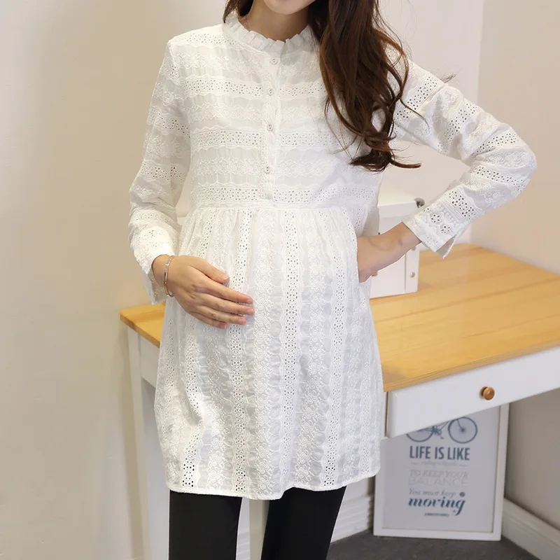 

High Quality Maternity Blouses White Shirts for Pregnant Women Comfortable Maternity Shirt Pregnancy Clothes 2017 New Spring
