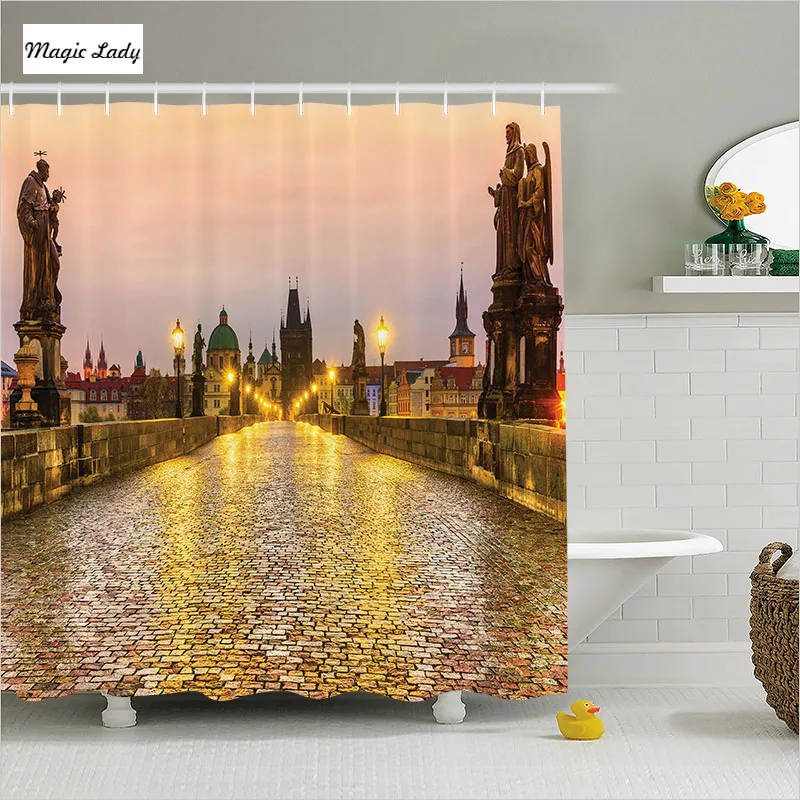 Shower Curtain Europe Bathroom Accessories Bridges Prague Czech