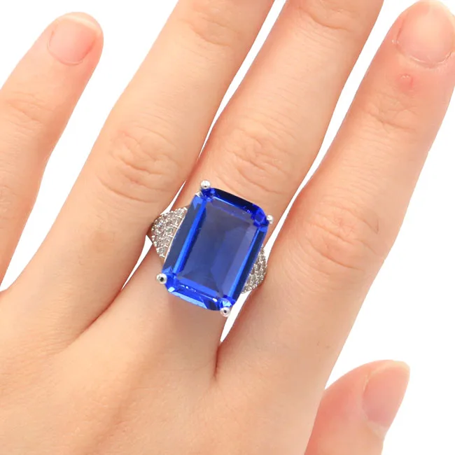 

10# Elegant 18x13mm Rich Blue Violet Tanzanite CZ SheCrown Gift For Girls Silver Ring 20x18mm