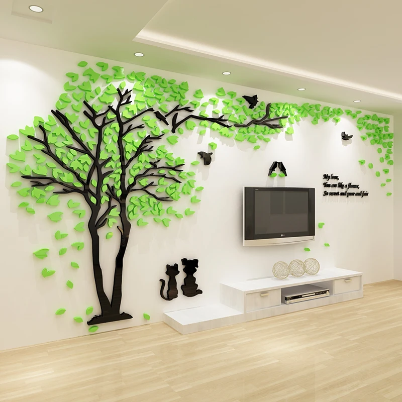 Стиль украшения дома! Красивый Кот пары дерево Акриловые 3D наклейки на стену для гостиной диван ТВ фоновая стена