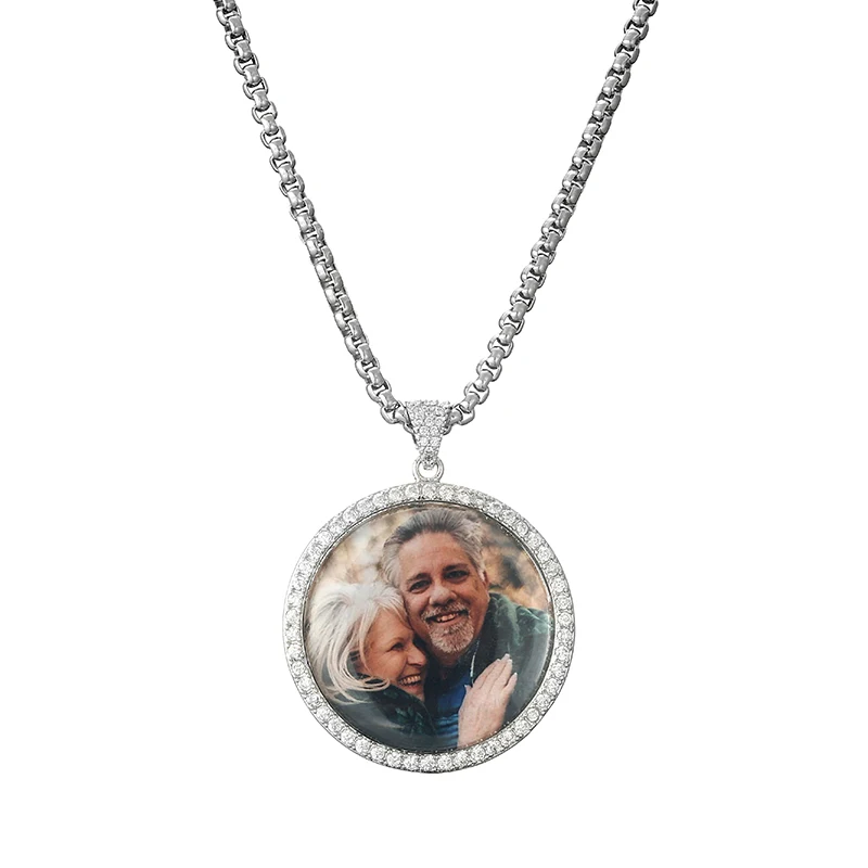 

Custom 20Inches Picture Necklace Pendant Women Jewelry Gold Silver Color Cubic Zircon Photo Necklace With Crystal Tennis Chains
