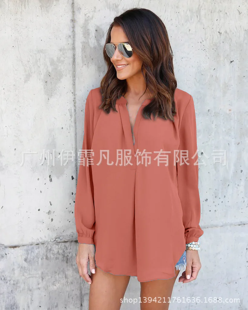 المرأة قمصان 2018 جديد أزياء الخامس الرقبة مطوي فضفاض مخصص اللون الشيفون قميص المرأة المرأة VB1