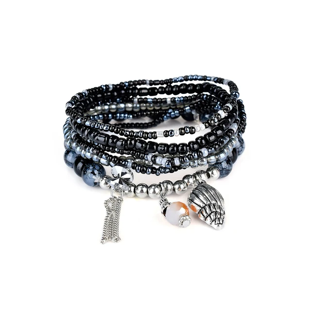 Lureme Bohemian Jewelry Beads Conch Tel Charms Multi Strand Lureme Bohemian Jewelry Beads Conch Tel Charms Multi Strand Textured Stackable Bracelets For Women Pulseras Mujer