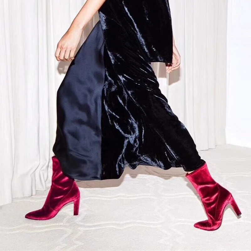 

Luxury Brand Velvet Women Ankle Boots Female Winter Martin Ankle Boots For Women Square Heel Platform Boots botas tenis feminino