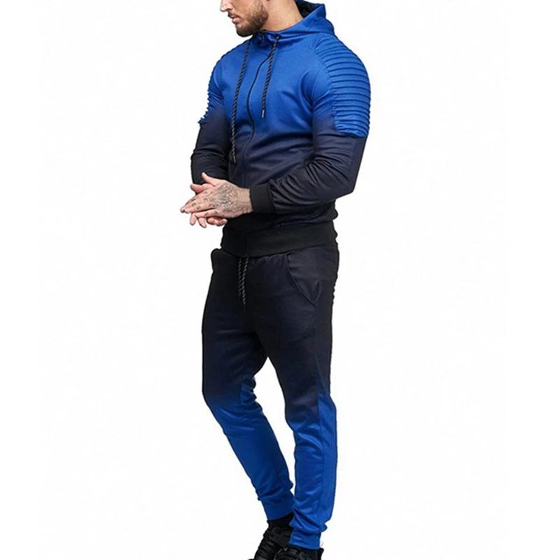 Vertvie, осенний мужской спортивный костюм, градиентный цвет, с капюшоном, набор для бега, для фитнеса, свободная спортивная одежда, для спортзала, на молнии, для упражнений, толстовка+ штаны, набор
