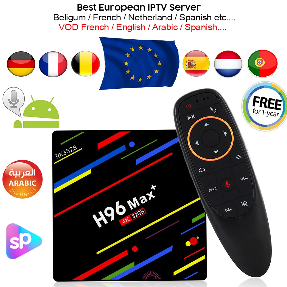 

H96 Max+ 4G/32G RK3328 Set Top Box Android 8.1 Dual Wifi Voice Control Remote Free 1 Year IPTV Subscription Best Europe/Arabic