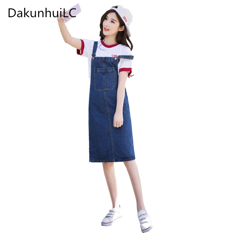 

Summer Women Denim Dress Sundress Casual Loose Overalls Dresses Female Solid Adjustable Strap Jeans Dress Plus Size 4XL