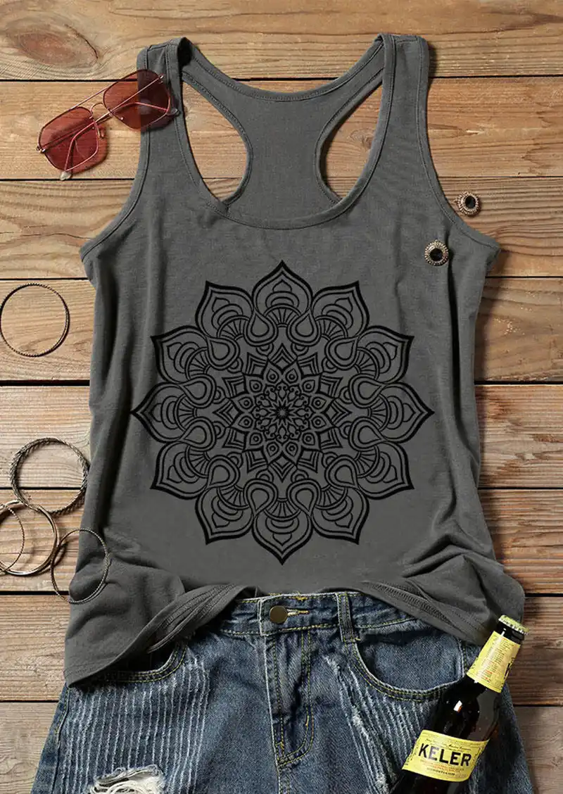 Womens Vintage Graphic Loose Tank Tops Casual Summer Dream Catcher Pattern Print Sleeveless T Shirt Shirts Blouse Tees
