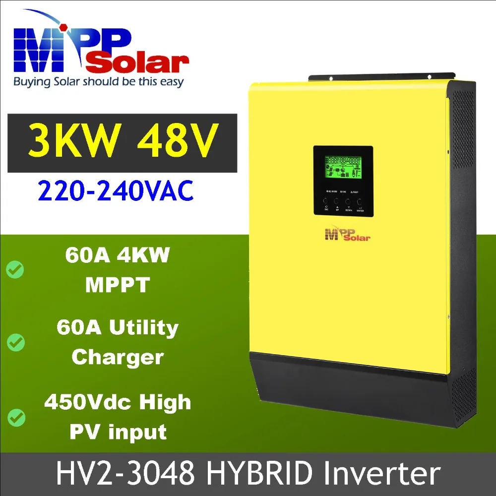 

(HV) Hybrid Solar inverter 3000w 48v 230vac high PV input 450Vdc 60A mppt solar charger 60A battery charger grid tied inverter