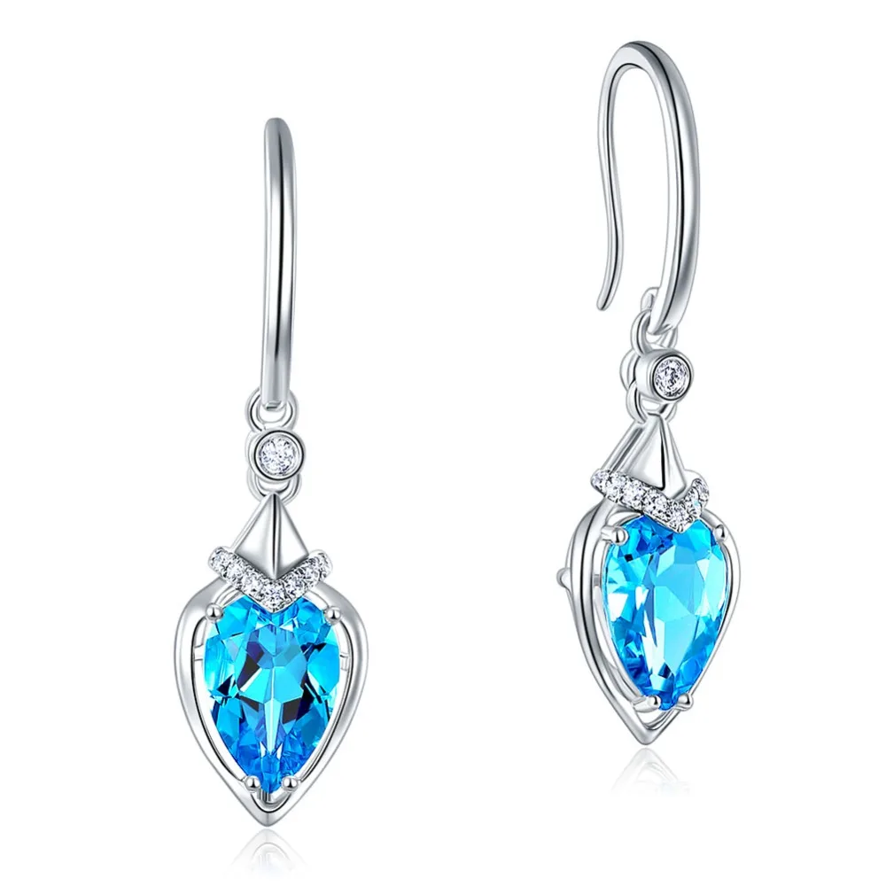 Серьги Подвески Peacock Star 14K белое золото Swiss 1 2 Ct серьги с голубым топазом