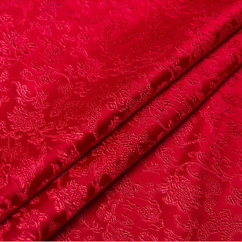 

new arrival brocade yarn dyed red dragon fabric for patchwork felt tissue telas dress bed sheet children cloth coat 100x75cm