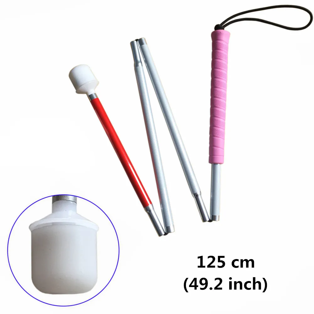 Розовые Ручки, 110 см-115 см, алюминиевый Мобильности Белой Трости Складные для людей С Ослабленным Зрением и Слепых(складывается 4 секций - Цвет: 125cm (49.2 inch)