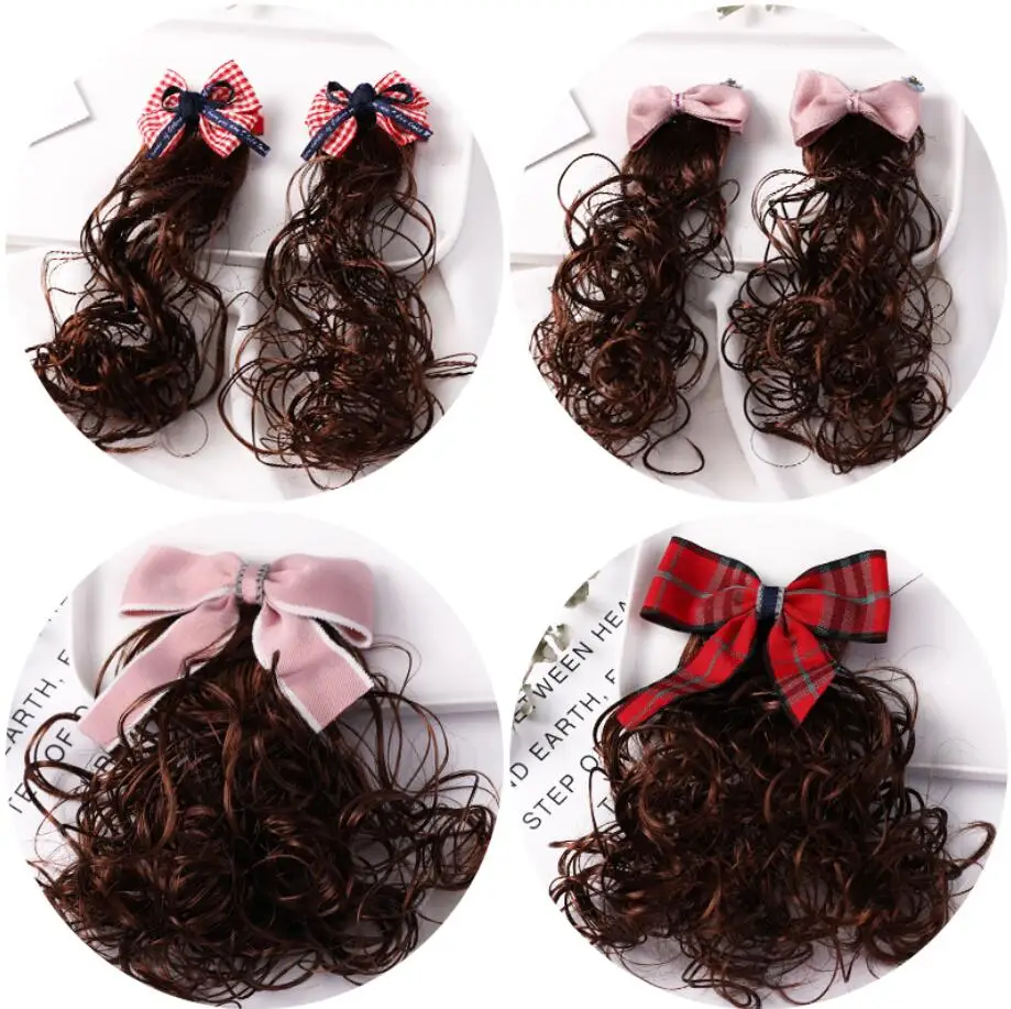 

1 pair Children False Curly Hair Bow Knot Hairpin Lovely Princess Style Girls Hair Accessories