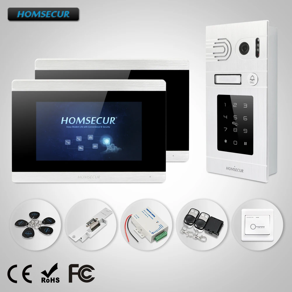 HOMSECUR 7\ Wired Video Door Phone Intercom System+Silver Camera Password & ID Access for House/Flat BC071-S + BM715-S