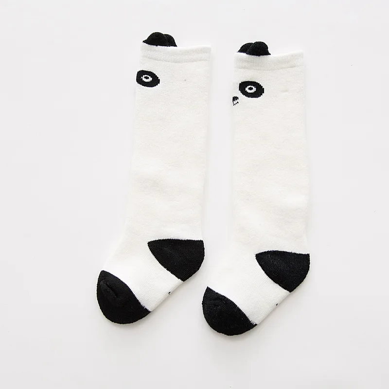 Длинные носки для новорожденных хлопковые махровые Зимние гетры, теплые утепленные гольфы для маленьких мальчиков и девочек, носки с изображением панды и медведя