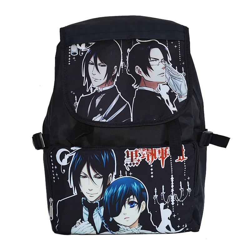 New Black Butler Backpack Teenager Preppy School Bag Black Flap Cover