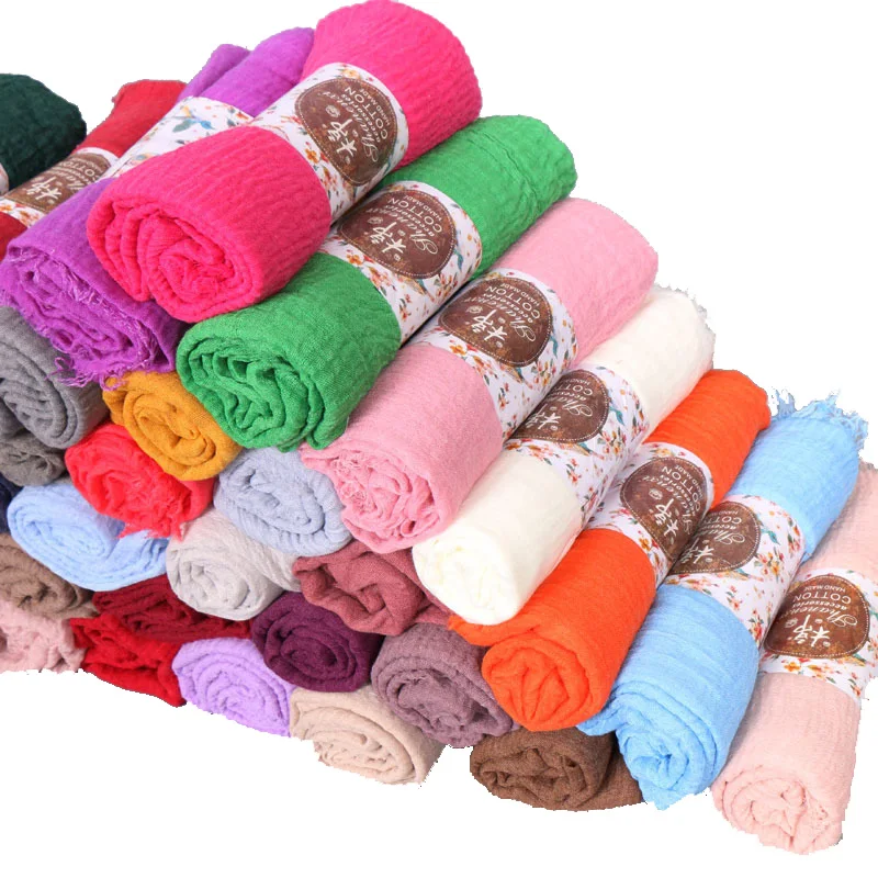 

10pcs/lot Women Wrinkle Crinkle Bubble Cotton Viscose Plain Hijab Scarf Frayed Fringes Muslim Turban Head Wraps Shawl Tudung