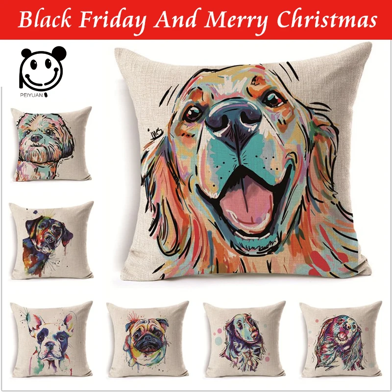 

Square Cotton Linen colourfu Bull Terrier Painted Bull dog dachshund 3D Cushion Cover For Home Sofa Pillow Case Cojines 45*45cm