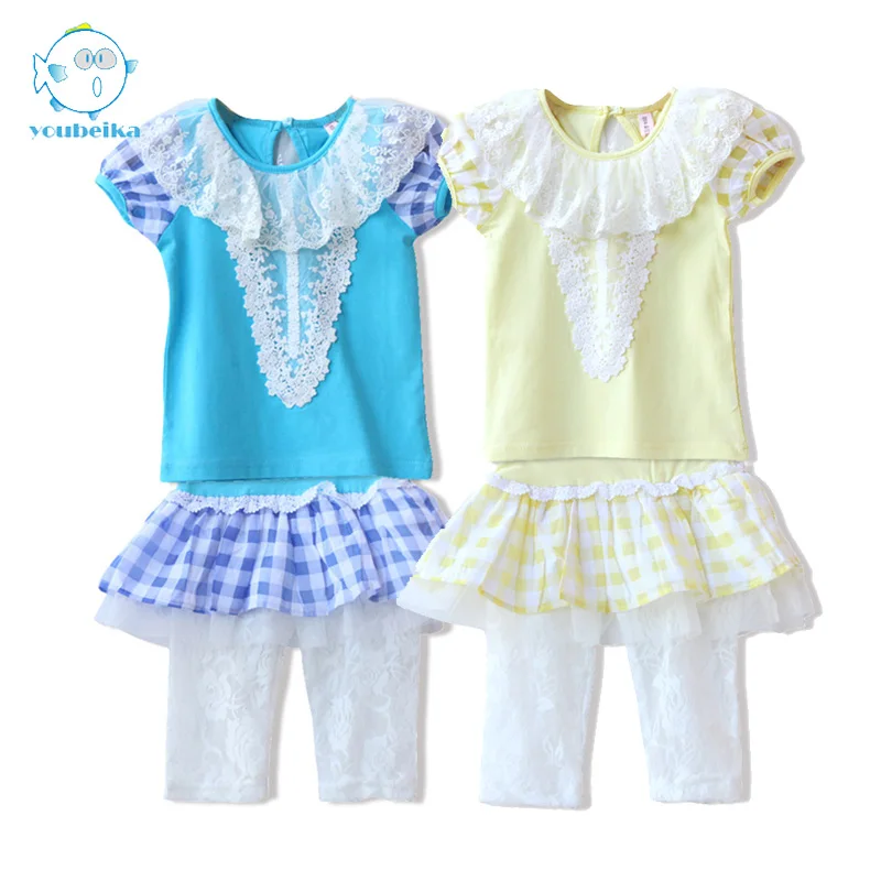 Baby Girls Set 2pcs Suit Cotton Top Pants With Skirts Kids Girl Sets