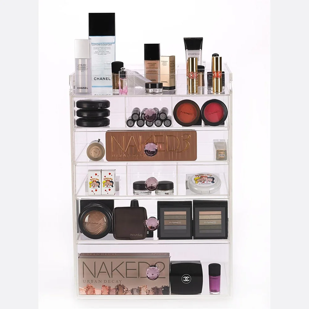 

Clear Acrylic Makeup Organizer Desk Cosmetic Storage Box 6 Layers with Drawer Desktop Storage Transparent Make Up Holder