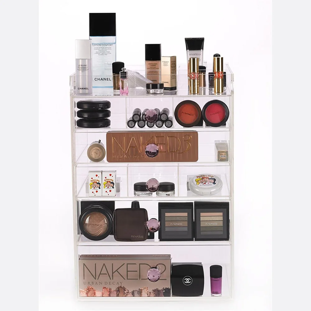  Clear Acrylic Makeup Organizer Desk Cosmetic Storage Box 6 Layers with Drawer Desktop Storage Trans