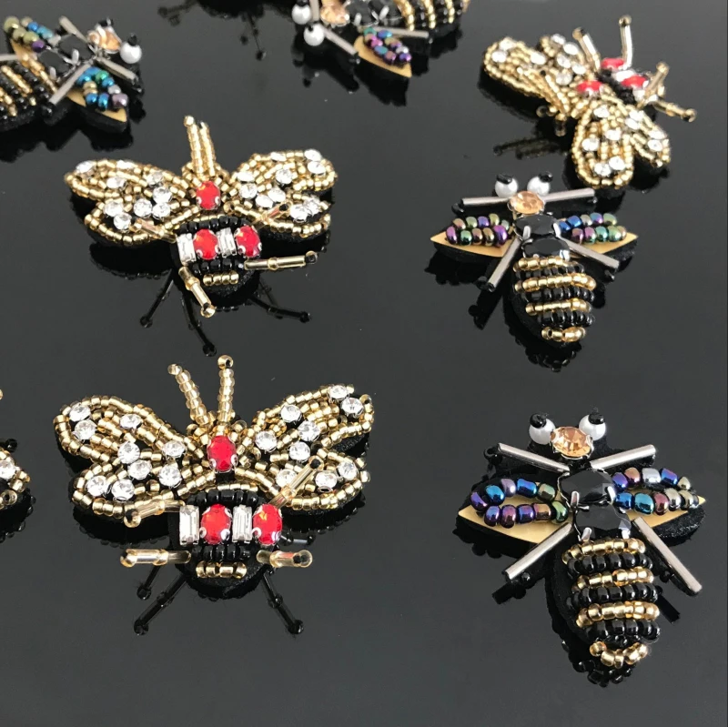 

8-12pcs bee insects sequins rhinestones beads brooch appliques patches shoes hats bags clothing decorative M43F149