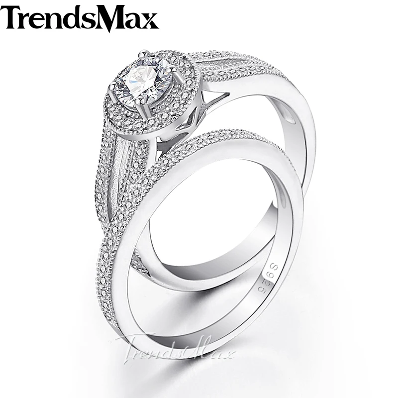 Trendsmax Round Cut Cubic Zirconia Women Girls Band Ring 925 Sterling Silver Wedding Engagement 1.94-5.04 Carat KSRM04