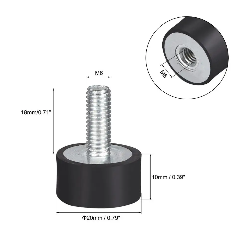 UXCELL 8 шт. M4/6 D15 Резьба Мужской Женский резиновые крепления цилиндрические вибрационные изоляторы Амортизатор черный оцинкованный