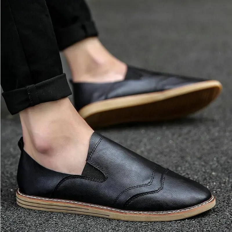 

New 2018 spring fashion men loafers Men Red White black leather men's casual shoes Handmade breathable Flats shoes LD-77