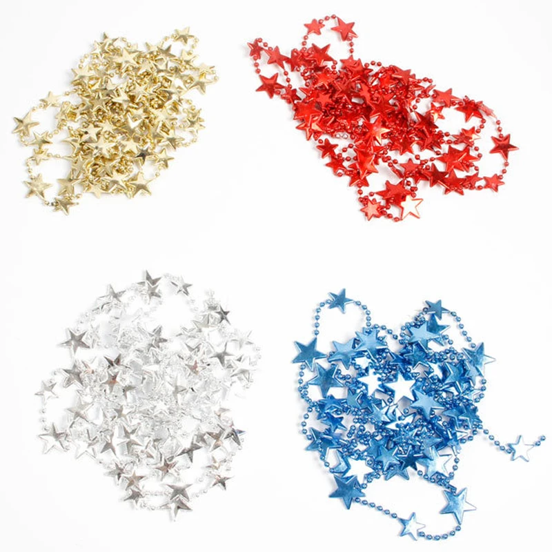 

270cm Pentagram Chain Christmas Decorations Pendant Gold Red Blue Silver Star for Xmas Tree Home Party Decor Kids Gift