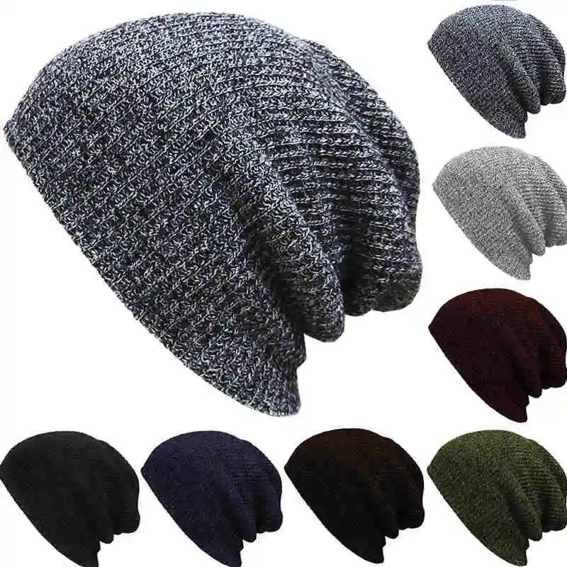 Сутулящаяся шапка с черепом большого размера, мужская длинная шапка, женская вязаная мешковатая шапка, Вязаные Лыжные шапки,, зимние теплые шапки