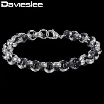 

Davieslee Bracelet Women Mens Jewelry Cut Scales Round Box Link Stainless Steel Chain DKB559