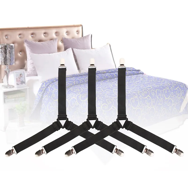 JINGMAX Bed Sheet Holder Clips,4pcs Adjustable Bed Sheet Straps 4PCS Black Triangle Elastic Mattress Sheet Clips with Durable Grippers Clips Keeping Sheet in Place
