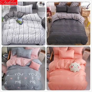 

Simple Style Pink Grey 3/4 pcs Bedding Set Adult Kids Child Soft Cotton Bed Linen Single Twin Queen Double King Size Duvet Cover