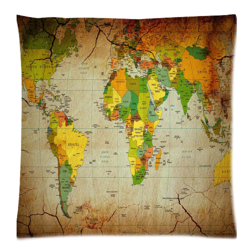 

Soft Polyester Square Pillow Case Sofa Cushion Cover For Car Chair World Map Cushion Case 45x45cm Without Stuffing