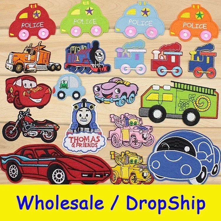 1 Pcs Mix Color Police Car Patches Iron On Sew For Clothes Embroidered Appliques DIY Accessory Bag Badge Carton Train MotorBike | Дом и сад