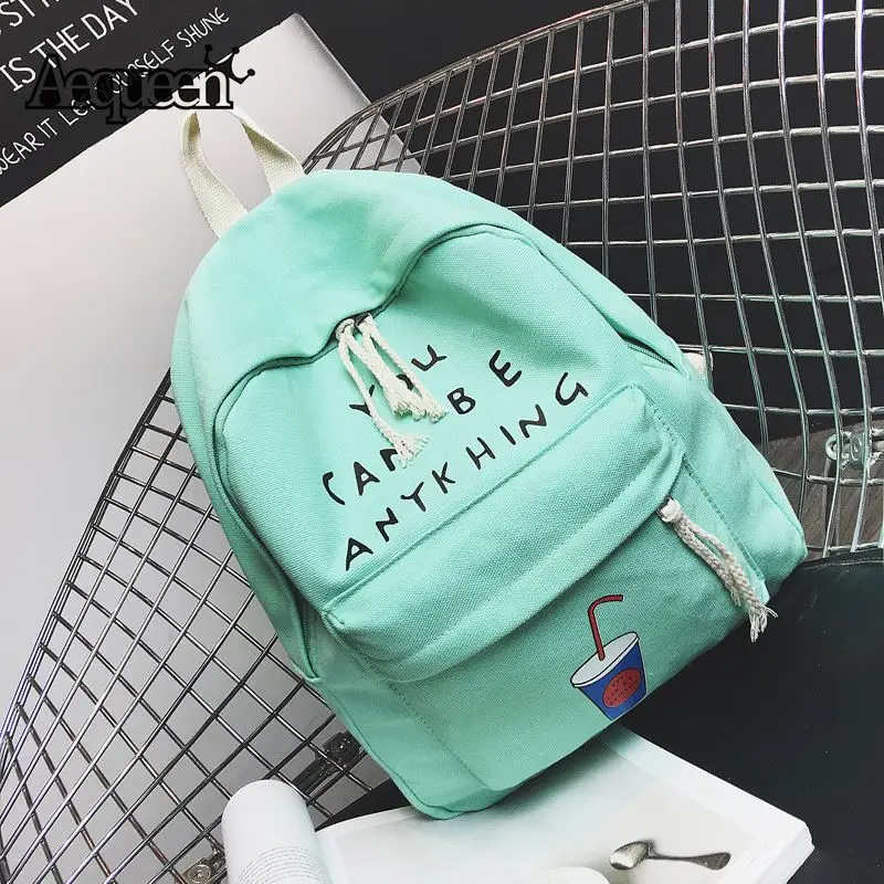AEQUEEN Cute Canvas Backpacks Women Shoulder Bag Letter Cartoon Printing Schoolbag Students College Bookbag Girl Mochila Bag bookbags-for-girls : image AEQUEEN Cute Canvas Backpacks Women Shoulder Bag Letter Cartoon Printing Schoolbag Students College Bookbag Girl Mochila Bag bookbags-for-girls