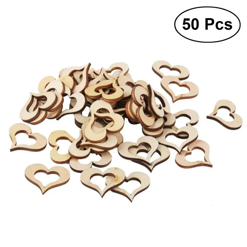 DIY Blank Hollow Wooden Heart Embellishments Crafts (Wood Color)in