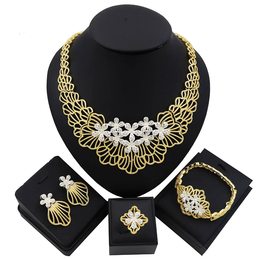 

TSROUND Dubai Gold Jewelry Sets for Women Ngerian Bridal Wedding CZ 4PCS