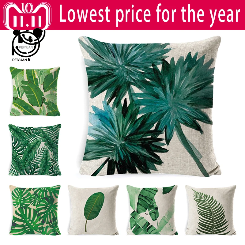 

Tropical Pillow Cover Cushion Case Green Leaf of Tropical Palm Telopea monstera ceriman Home Decorective Cushion Cover 45x45cm